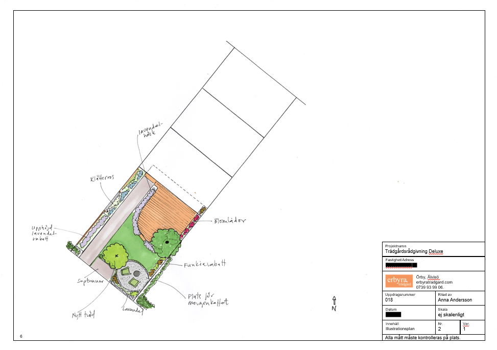 Illustrationplan för radhusträdgård av Erbyra trädgård