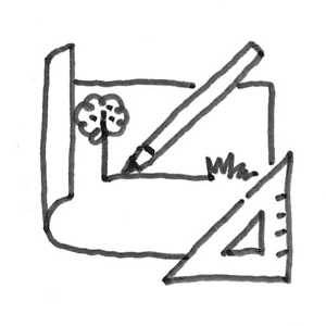 Illustration av en linjal och en penna som skapar trädgårdsdesign